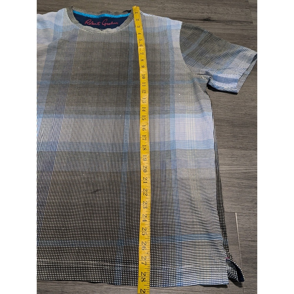 Robert Graham Men's Blue Black & White Ombré Plaid T-Shirt Size Large - Picture 4 of 6
